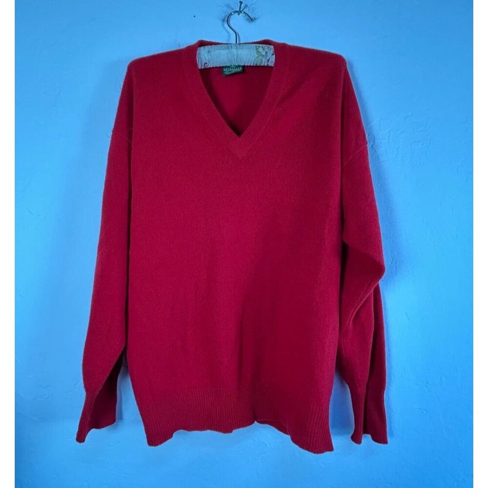 Vintage Nordstrom 100% Lambswool Sweater Mens Medium Red V Neck Pullover Cozy